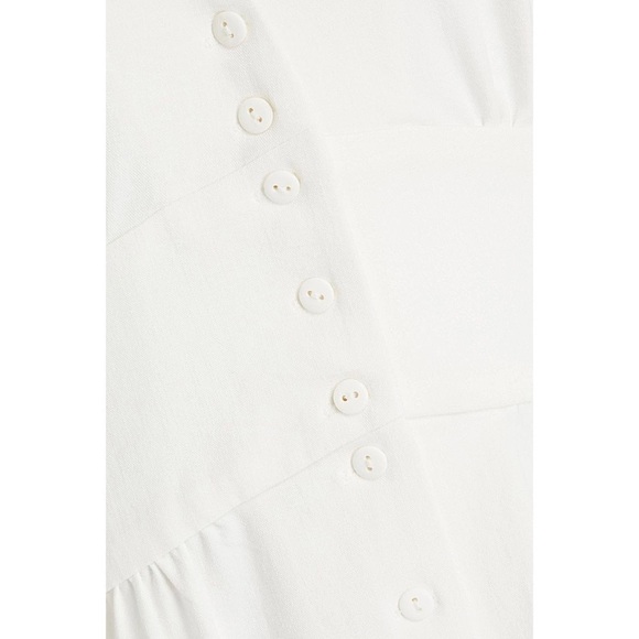 BA&SH Ivory Crepe Sleeveless Shirt Collar Gathered Button Front Midi Dress XS - Picture 14 of 14